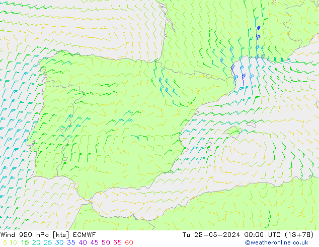 Wind 950 hPa ECMWF Út 28.05.2024 00 UTC