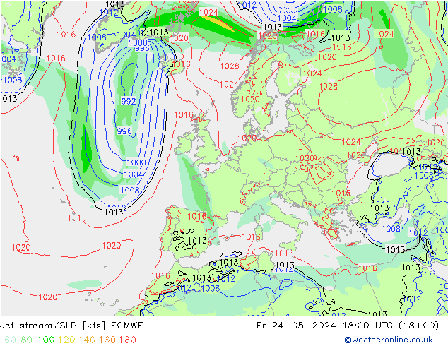 Jet stream ECMWF Sex 24.05.2024 18 UTC