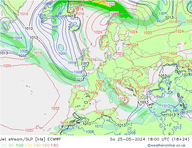 Polarjet/Bodendruck ECMWF Sa 25.05.2024 18 UTC