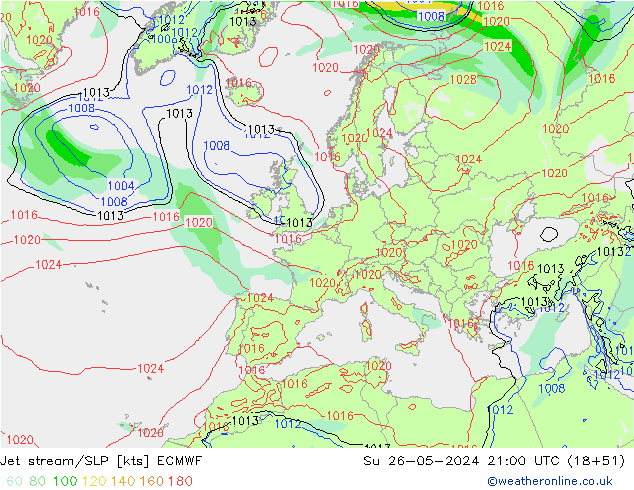 Jet stream/SLP ECMWF Su 26.05.2024 21 UTC