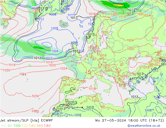 джет/приземное давление ECMWF пн 27.05.2024 18 UTC