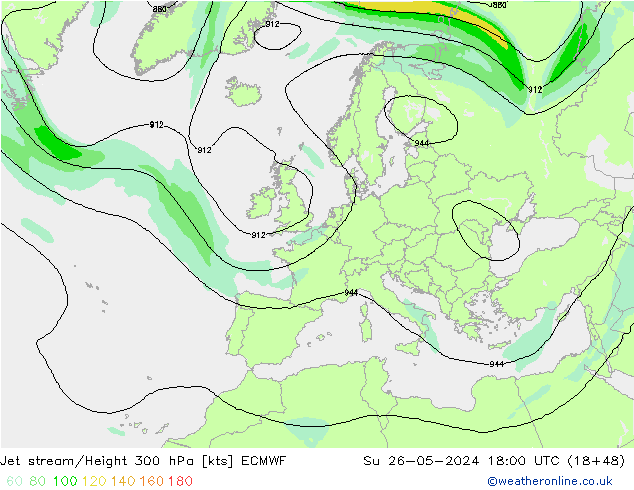 Jet stream/Height 300 hPa ECMWF Su 26.05.2024 18 UTC