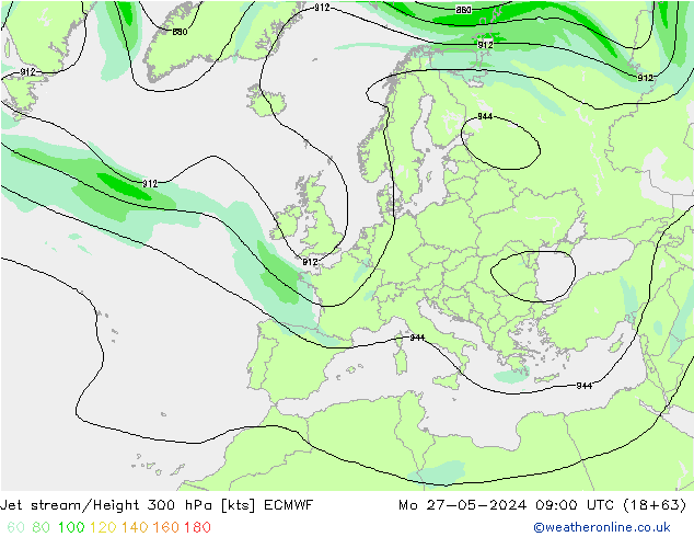 Prąd strumieniowy ECMWF pon. 27.05.2024 09 UTC