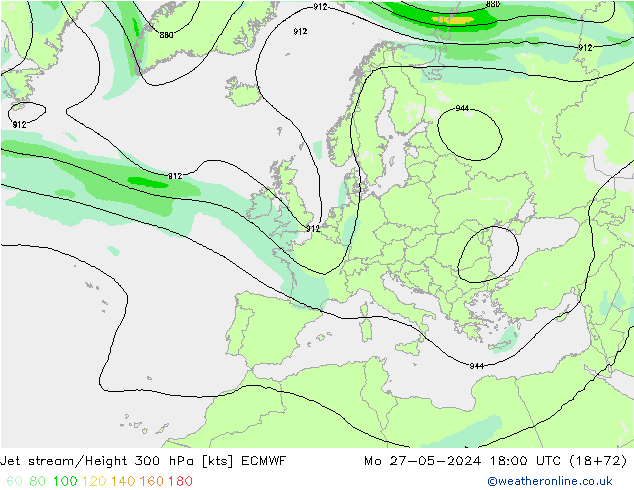 Jet stream/Height 300 hPa ECMWF Mo 27.05.2024 18 UTC