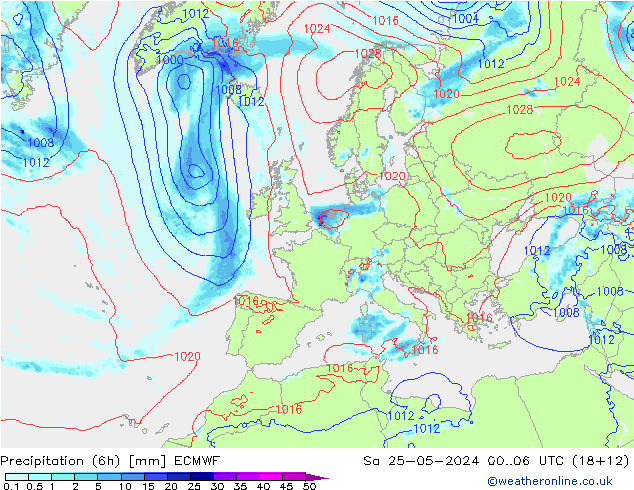 Z500/Rain (+SLP)/Z850 ECMWF Sa 25.05.2024 06 UTC