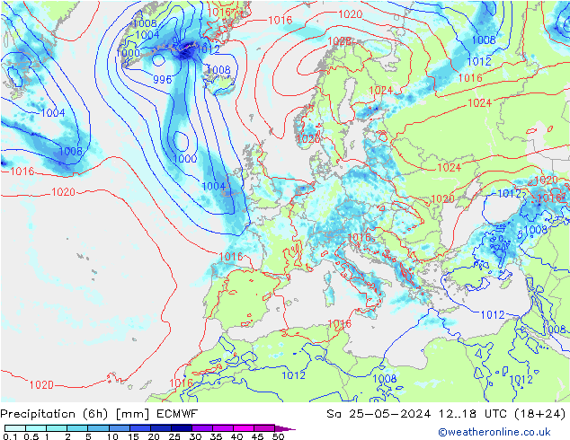 Z500/Rain (+SLP)/Z850 ECMWF Sa 25.05.2024 18 UTC