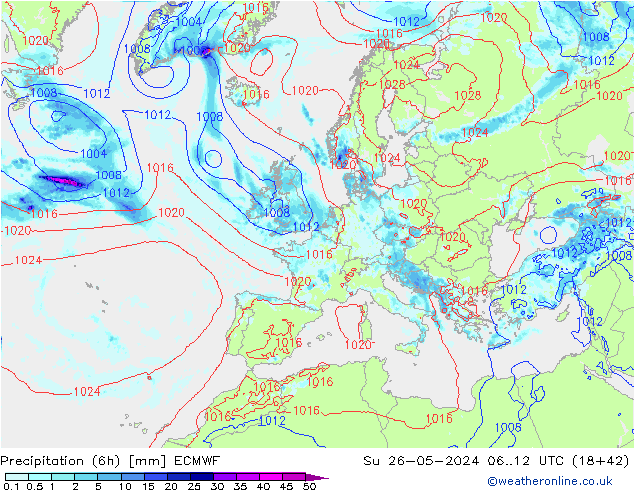 Z500/Rain (+SLP)/Z850 ECMWF Su 26.05.2024 12 UTC