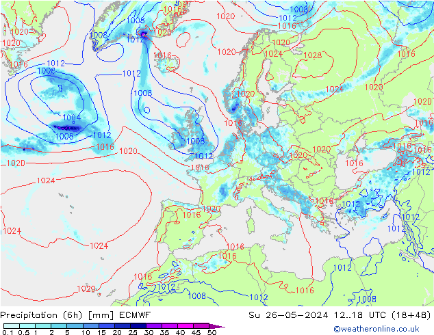 Z500/Yağmur (+YB)/Z850 ECMWF Paz 26.05.2024 18 UTC