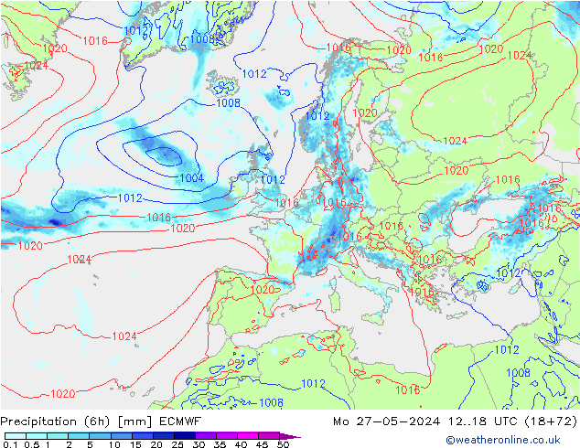 Précipitation (6h) ECMWF lun 27.05.2024 18 UTC