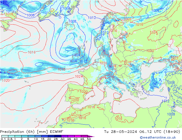 Nied. akkumuliert (6Std) ECMWF Di 28.05.2024 12 UTC