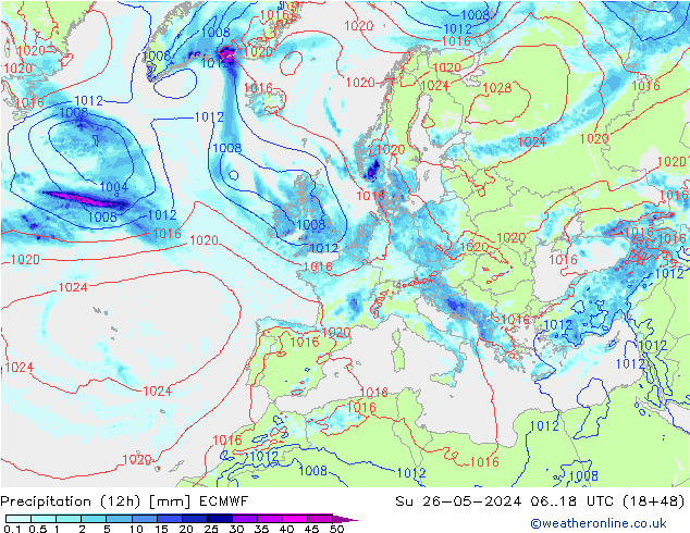 Précipitation (12h) ECMWF dim 26.05.2024 18 UTC