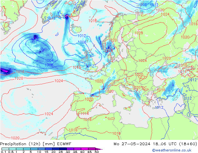 Nied. akkumuliert (12Std) ECMWF Mo 27.05.2024 06 UTC