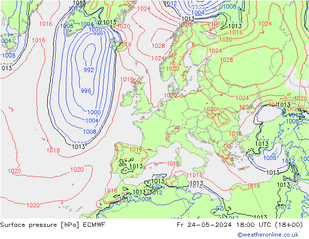 地面气压 ECMWF 星期五 24.05.2024 18 UTC