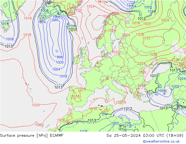 Pressione al suolo ECMWF sab 25.05.2024 03 UTC