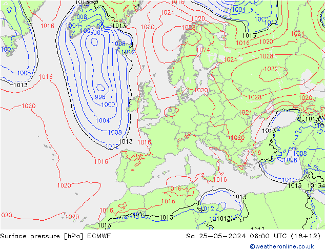 Pressione al suolo ECMWF sab 25.05.2024 06 UTC