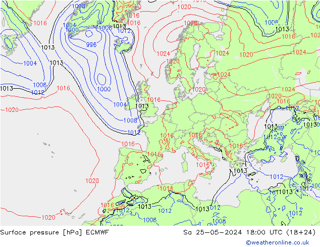 pressão do solo ECMWF Sáb 25.05.2024 18 UTC