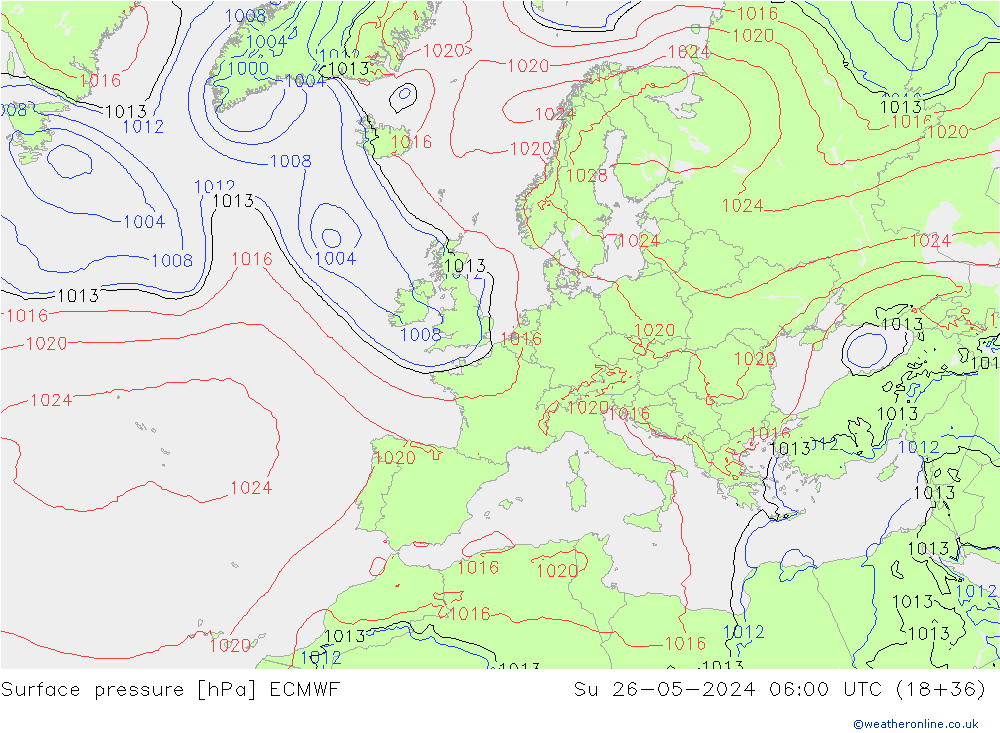 pressão do solo ECMWF Dom 26.05.2024 06 UTC