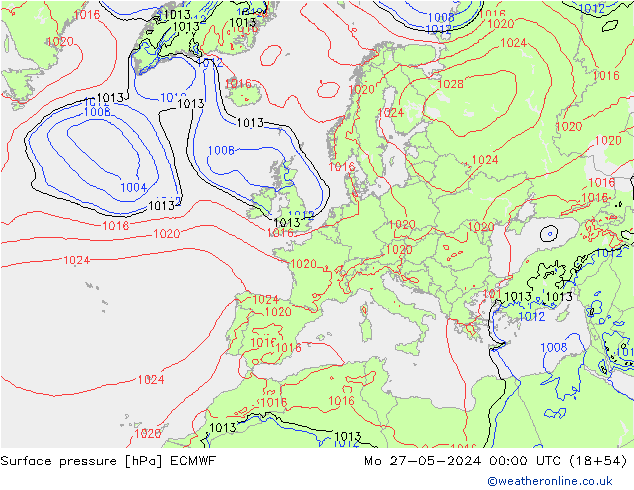 Atmosférický tlak ECMWF Po 27.05.2024 00 UTC