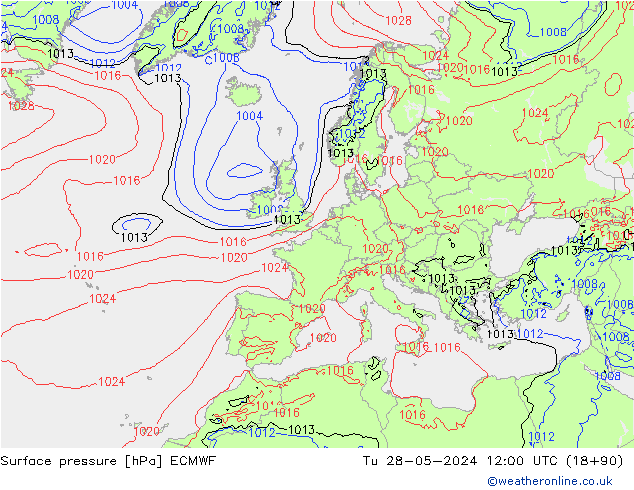 Atmosférický tlak ECMWF Út 28.05.2024 12 UTC