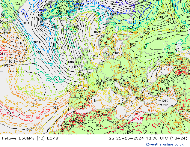 Theta-e 850hPa ECMWF Sáb 25.05.2024 18 UTC