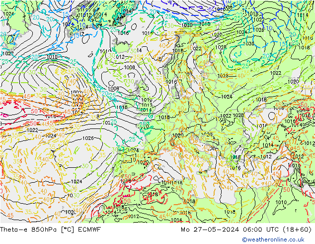 Theta-e 850hPa ECMWF Po 27.05.2024 06 UTC