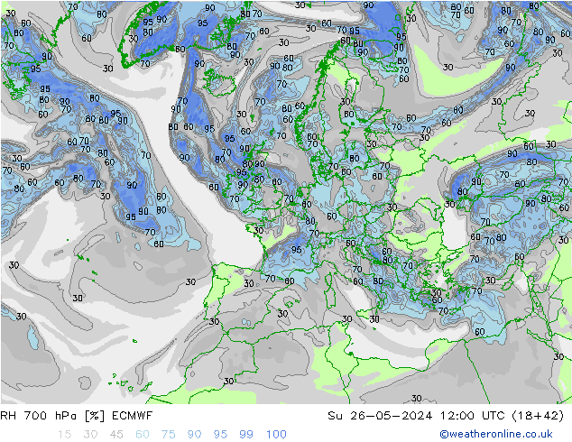 Humidité rel. 700 hPa ECMWF dim 26.05.2024 12 UTC