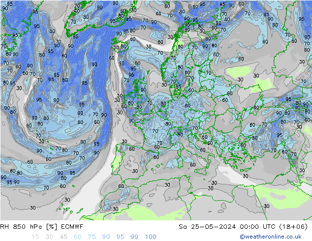 RH 850 hPa ECMWF So 25.05.2024 00 UTC