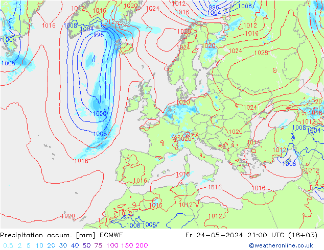 Nied. akkumuliert ECMWF Fr 24.05.2024 21 UTC