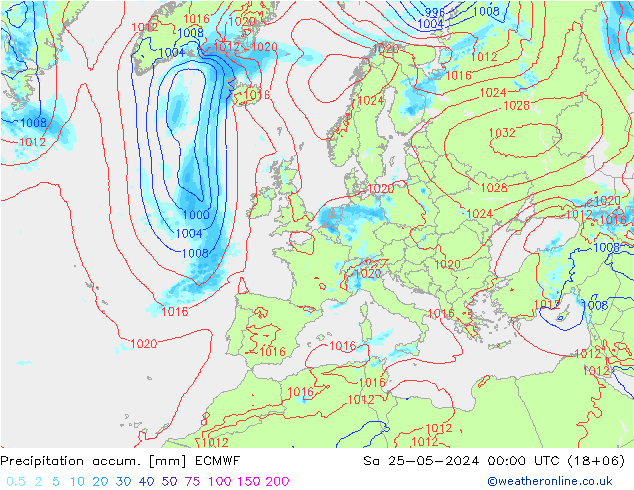 Precipitation accum. ECMWF  25.05.2024 00 UTC