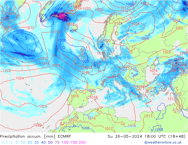 Precipitation accum. ECMWF  26.05.2024 18 UTC