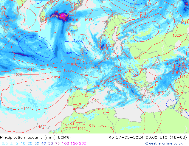 Précipitation accum. ECMWF lun 27.05.2024 06 UTC