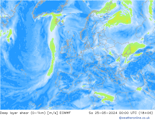 Deep layer shear (0-1km) ECMWF Sa 25.05.2024 00 UTC