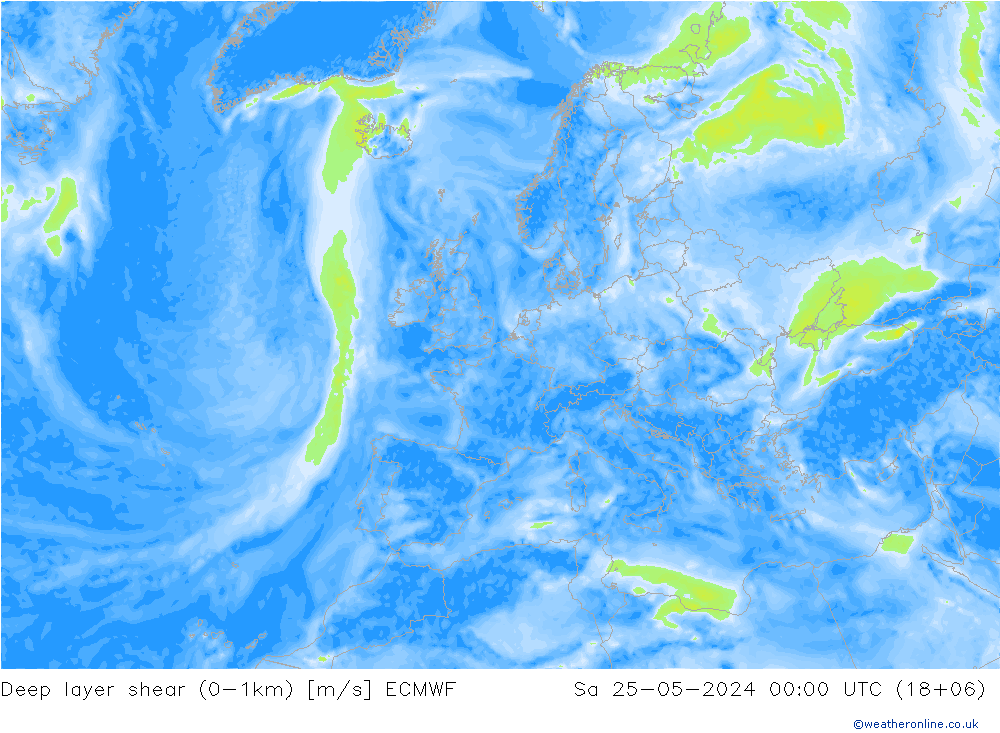 Deep layer shear (0-1km) ECMWF Sáb 25.05.2024 00 UTC