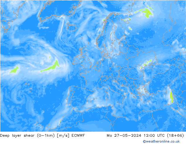 Deep layer shear (0-1km) ECMWF Mo 27.05.2024 12 UTC