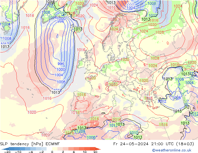 Tendencia de presión ECMWF vie 24.05.2024 21 UTC