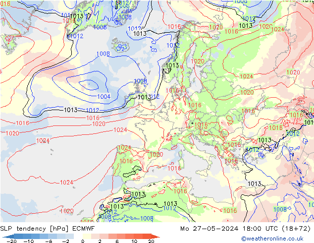 Tendance de pression  ECMWF lun 27.05.2024 18 UTC