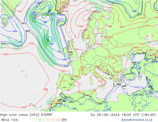 High wind areas ECMWF Sáb 25.05.2024 18 UTC