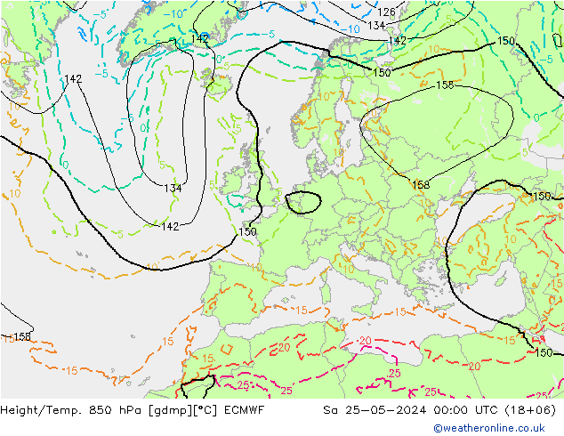 Z500/Rain (+SLP)/Z850 ECMWF 星期六 25.05.2024 00 UTC