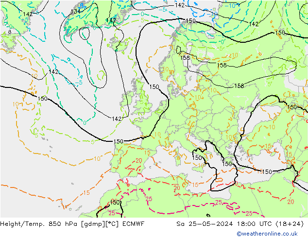 Z500/Rain (+SLP)/Z850 ECMWF Sa 25.05.2024 18 UTC