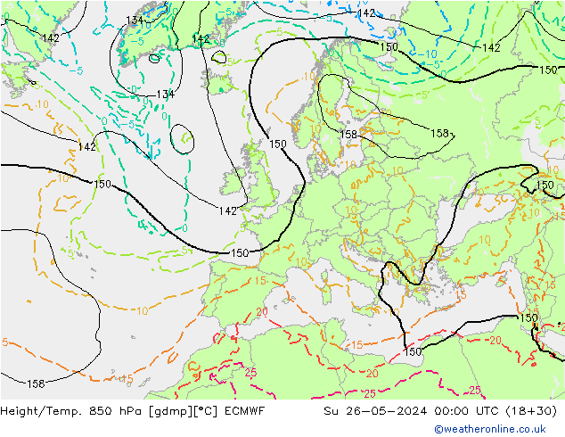 Z500/Rain (+SLP)/Z850 ECMWF Dom 26.05.2024 00 UTC