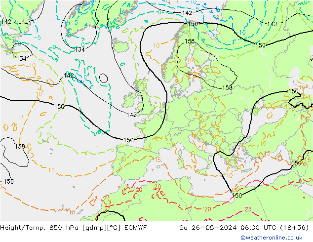 Z500/Rain (+SLP)/Z850 ECMWF Su 26.05.2024 06 UTC