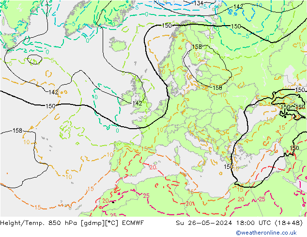 Height/Temp. 850 гПа ECMWF Вс 26.05.2024 18 UTC