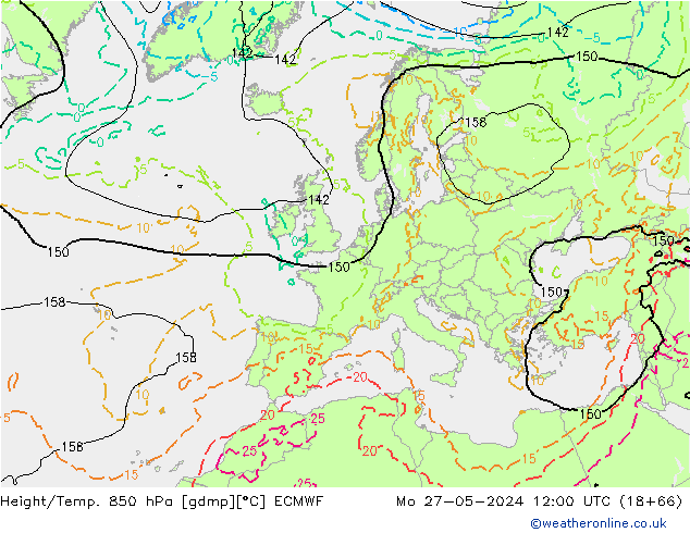 Z500/Rain (+SLP)/Z850 ECMWF пн 27.05.2024 12 UTC