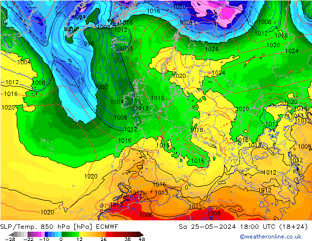 SLP/Temp. 850 hPa ECMWF sam 25.05.2024 18 UTC