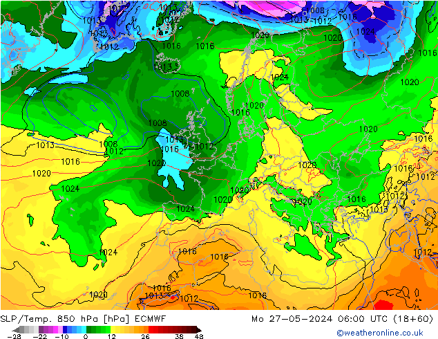 SLP/Temp. 850 hPa ECMWF Mo 27.05.2024 06 UTC