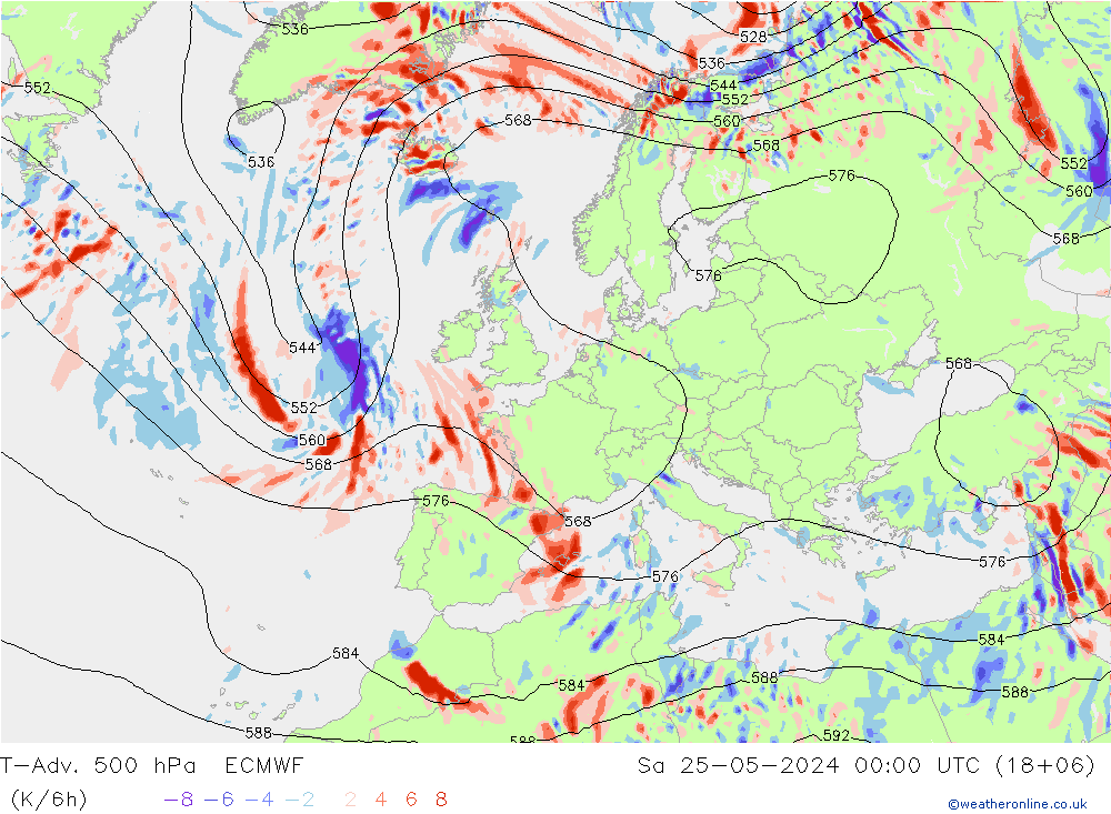 T-Adv. 500 hPa ECMWF sab 25.05.2024 00 UTC