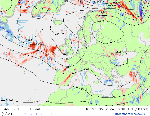 T-Adv. 500 hPa ECMWF Pzt 27.05.2024 06 UTC