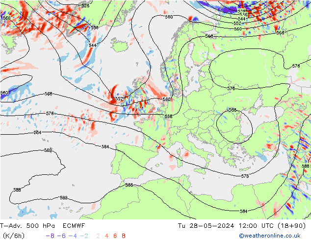 T-Adv. 500 hPa ECMWF Tu 28.05.2024 12 UTC