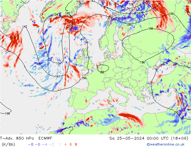 T-Adv. 850 hPa ECMWF sáb 25.05.2024 00 UTC