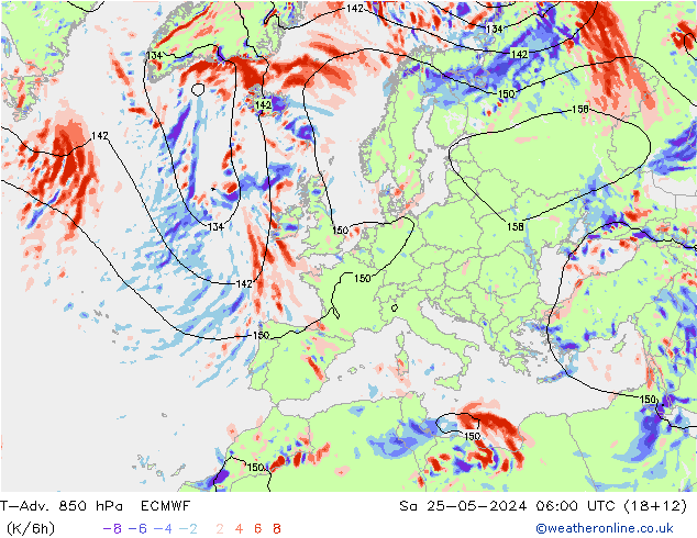 T-Adv. 850 hPa ECMWF Sáb 25.05.2024 06 UTC